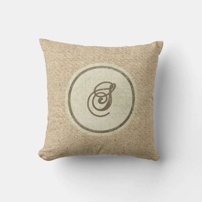Burlap rustikaler Buchstabe S dekoratives Kissen (Vorderseite)