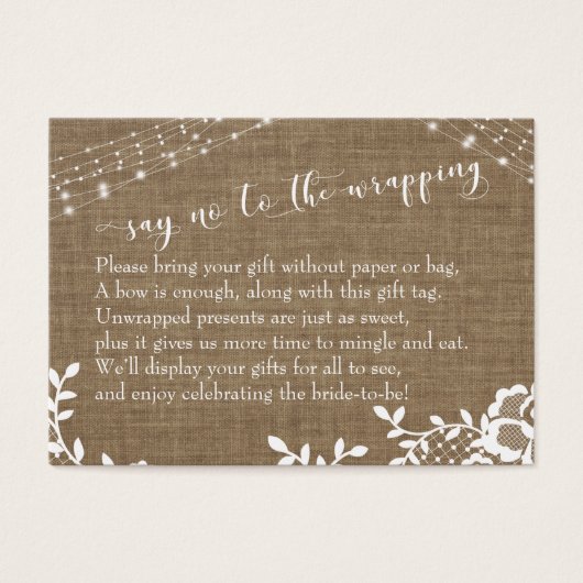 Burlap Sage No to Wrapping Brautparty Geschenkkart (Vorderseite)