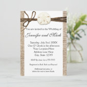 Burlap Sand Dollar Beach Rustikale Hochzeitseinlad Einladung (Stehend Vorderseite)