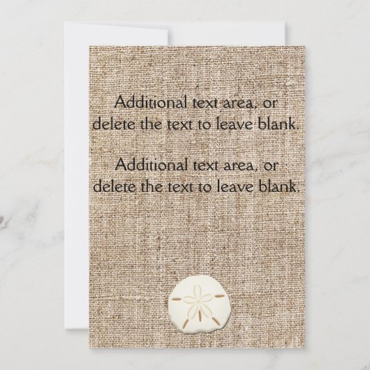 Burlap Sand Dollar Beach Rustikale Hochzeitseinlad Einladung (Rückseite)