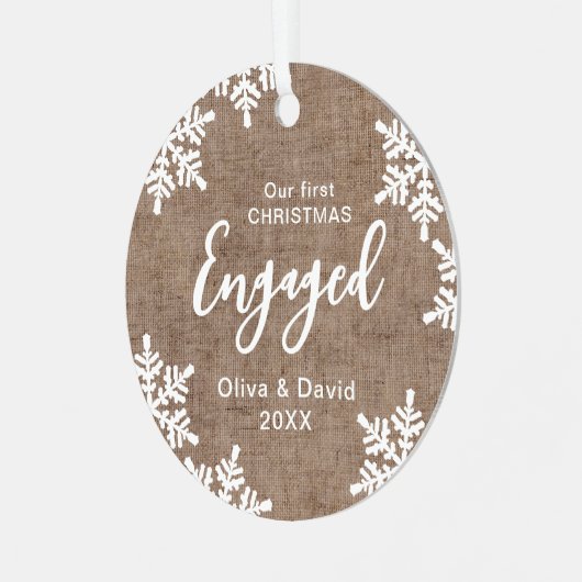 Burlap-Schneeflocken Unser erstes Weihnachtsfest V Ornament Aus Metall (Vorderseite links)