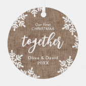 Burlap-Schneeflocken - Unsere ersten Weihnachten z Ornament Aus Metall (Vorderseite)