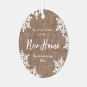 Burlap-Schneeflocken zum ersten Mal Weihnachten in Ornament Aus Metall (Vorderseite links)