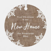 Burlap-Schneeflocken zum ersten Mal Weihnachten in Ornament Aus Metall (Vorderseite)