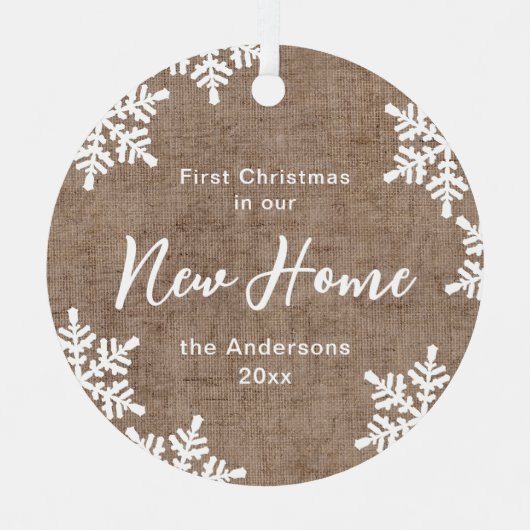 Burlap-Schneeflocken zum ersten Mal Weihnachten in Ornament Aus Metall (Vorderseite)