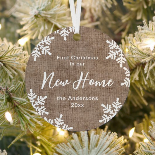 Burlap-Schneeflocken zum ersten Mal Weihnachten in Ornament Aus Metall (InSitu)