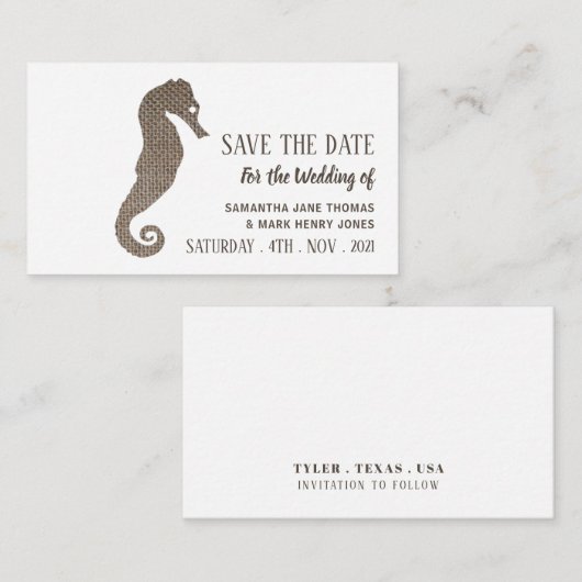 Burlap-Seepferd, Save the Date Begleitkarte (Vorne/Hinten)