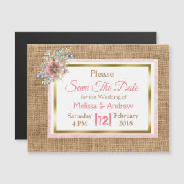 Burlap Shabby Floral Save the Date Wedding Magnet