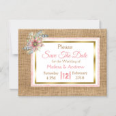 Burlap Shabby Floral Save the Date Wedding Magnet (Vorderseite)