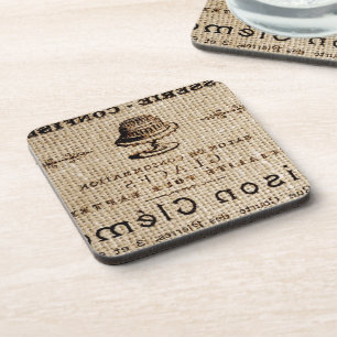 Burlap-Skripte Shabby Chic Französisch Country-Kuc Getränkeuntersetzer