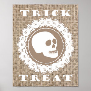 Burlap Skull Trick oder Treat Art Print, Wanddekor Poster