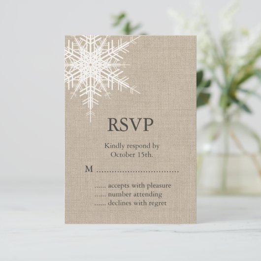 Burlap Snowflake UAWG RSVP Karte (Stehend Vorderseite)