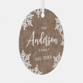 Burlap Snowflakes Custom Family Name Skriptschrift Ornament Aus Metall (Vorderseite Rechts)
