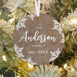 Burlap Snowflakes Custom Family Name Skriptschrift Ornament Aus Metall