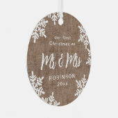 Burlap Snowflakes Unsere ersten Weihnachten Mr. &  Ornament Aus Metall (Vorderseite Rechts)