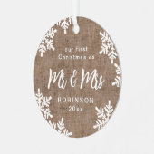 Burlap Snowflakes Unsere ersten Weihnachten Mr. & Ornament Aus Metall (Vorderseite links)