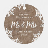 Burlap Snowflakes Unsere ersten Weihnachten Mr. & Ornament Aus Metall (Vorderseite)