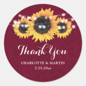 Burlap Sonnenblume Burgundy Red Danke Stickers (Vorderseite)