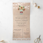 Burlap Sonnenblume Mason Jar String Lights Hochzei Dreifach Gefaltete Einladung (Innenseite)