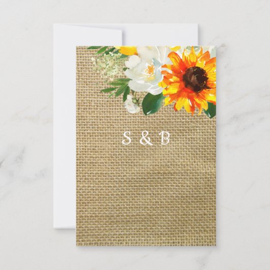 Burlap Sonnenblumen und Weiße Blüten Save the Date (Rückseite)