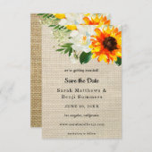 Burlap Sonnenblumen und Weiße Blüten Save the Date (Vorne/Hinten)