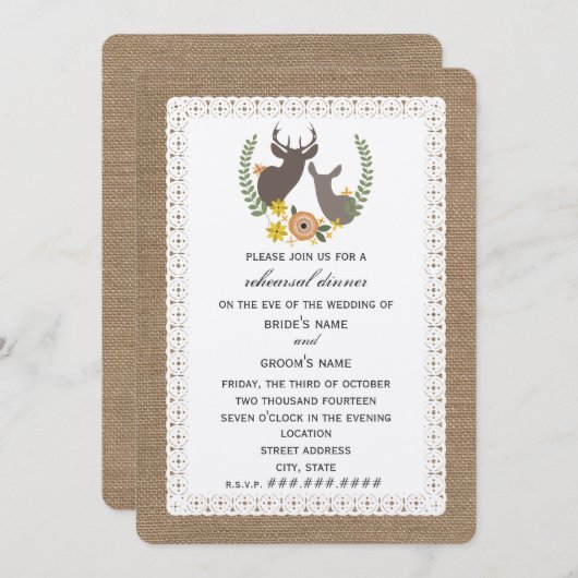 Burlap + Spitzen  Hirschfallen Probe Einladung (Vorne/Hinten)