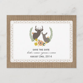 Burlap + Spitzen Inspiriert Fall Hirsche Save the Ankündigungspostkarte