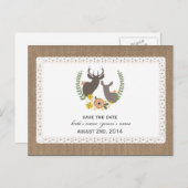 Burlap + Spitzen Inspiriert Fall Hirsche Save the Ankündigungspostkarte (Vorne/Hinten)