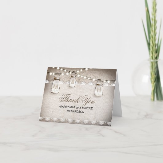 Burlap-Spitzen und Maurerkrüste danke Karten (Vorderseite)