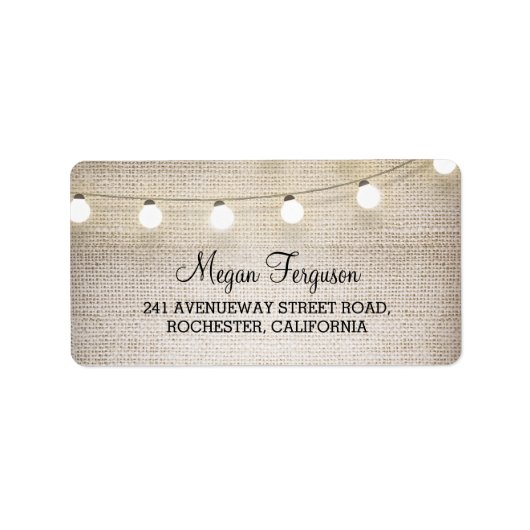 Burlap String Lights Hochzeit Adressaufkleber (Vorne)