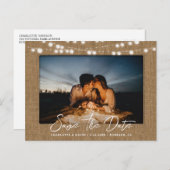 Burlap String Lights Hochzeitslicht Foto Save the  Ankündigungspostkarte (Vorne/Hinten)