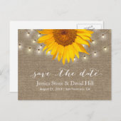 Burlap String Lights & Sunflower Save the Date Ankündigungspostkarte (Vorne/Hinten)