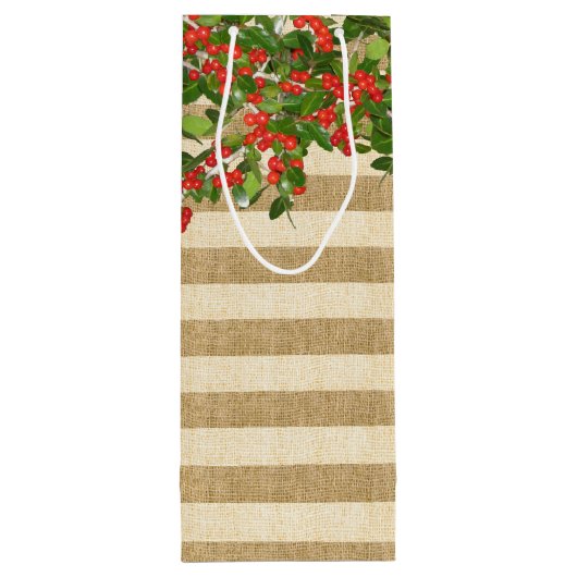 Burlap Strips und Weihnachtsmann Holly Geschenktüte Für Weinflaschen (Rückseite)