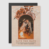 Burlap Terracotta Wedding Foto Save the Date Magneteinladung (Vorne/Hinten)