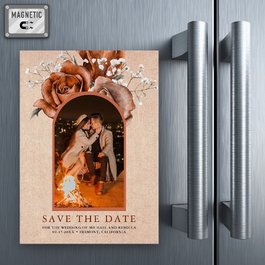 Burlap Terracotta Wedding Foto Save the Date Magneteinladung
