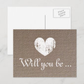 Burlap-Textur-Karten | Wirst du mein Brautmädchen  Einladungspostkarte (Vorne/Hinten)