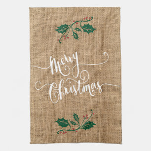 Burlap Texture Frohe Weihnachten Geschirrtuch