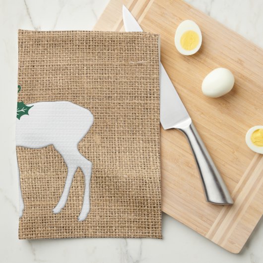 Burlap Texture Frohe Weihnachten mit Rentier Geschirrtuch (Viertel Falte)