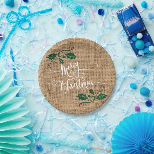 Burlap Texture Frohe Weihnachten Pappteller (Party)