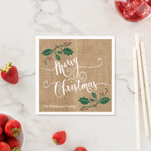 Burlap Texture Frohe Weihnachten Serviette (Beispiel)