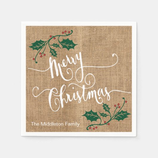 Burlap Texture Frohe Weihnachten Serviette (Vorderseite)