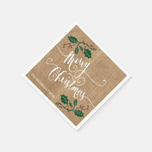 Burlap Texture Frohe Weihnachten Serviette (Ecke)