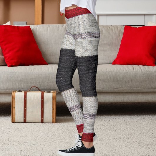 Burlap Texture Sack Sacking Country Stripe Pattern Leggings