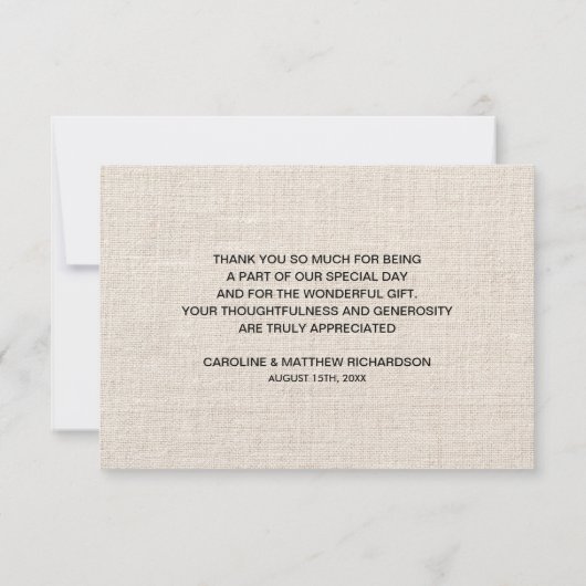 Burlap Texture Vielen Dank für Ihr Hochzeitsfoto K Dankeskarte (Rückseite)