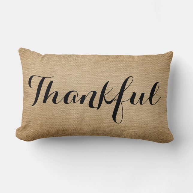 Burlap Thankful Family Rustic Lendenkissen (Vorderseite)