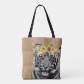 Burlap Tiger Schwarz-weiß Sunflower Blume Crown Tasche (Rückseite)