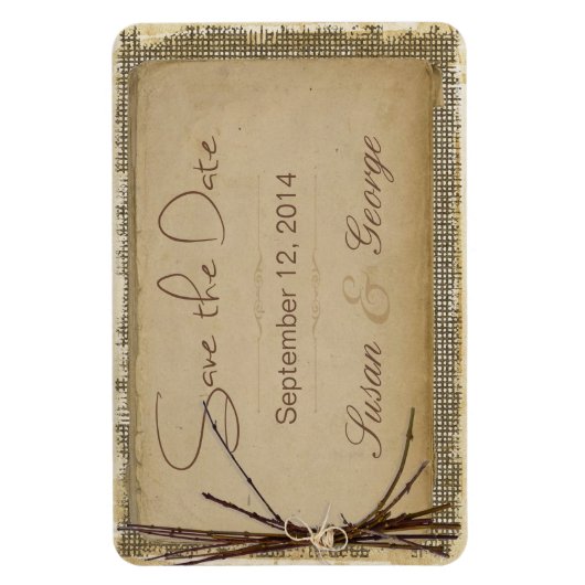 Burlap, Twigs und Twine Save the Date Magnet (Vertikal)