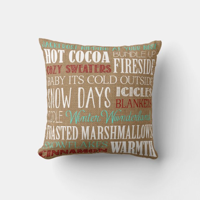 Burlap Typografie Winter Wonderland Pillow Kissen (Vorderseite)