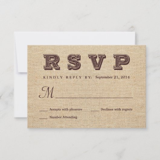 Burlap UAWG Rustic Wedding Antwort (Vorderseite)