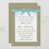Burlap und Aqua Bow Rustic Wedding Einladung (Vorne/Hinten)